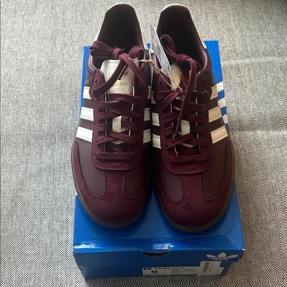 Adidas Maroon Samba Shoes with White Stripes - Picture 2 of 4